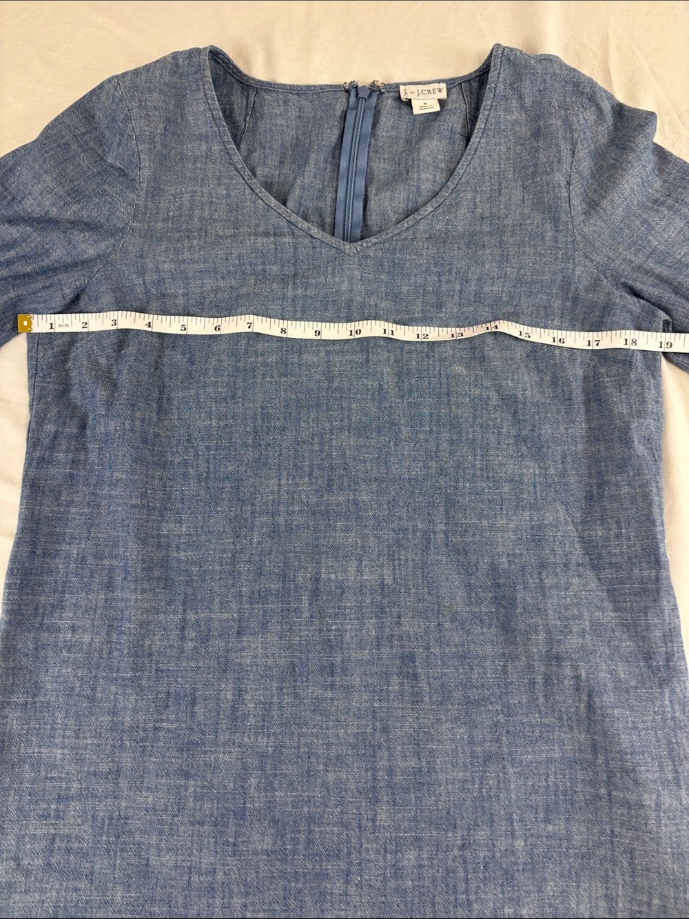 J. Crew Blue Chambray V-Neck Dress with Scalloped Sleeves - Picture 6 of 8